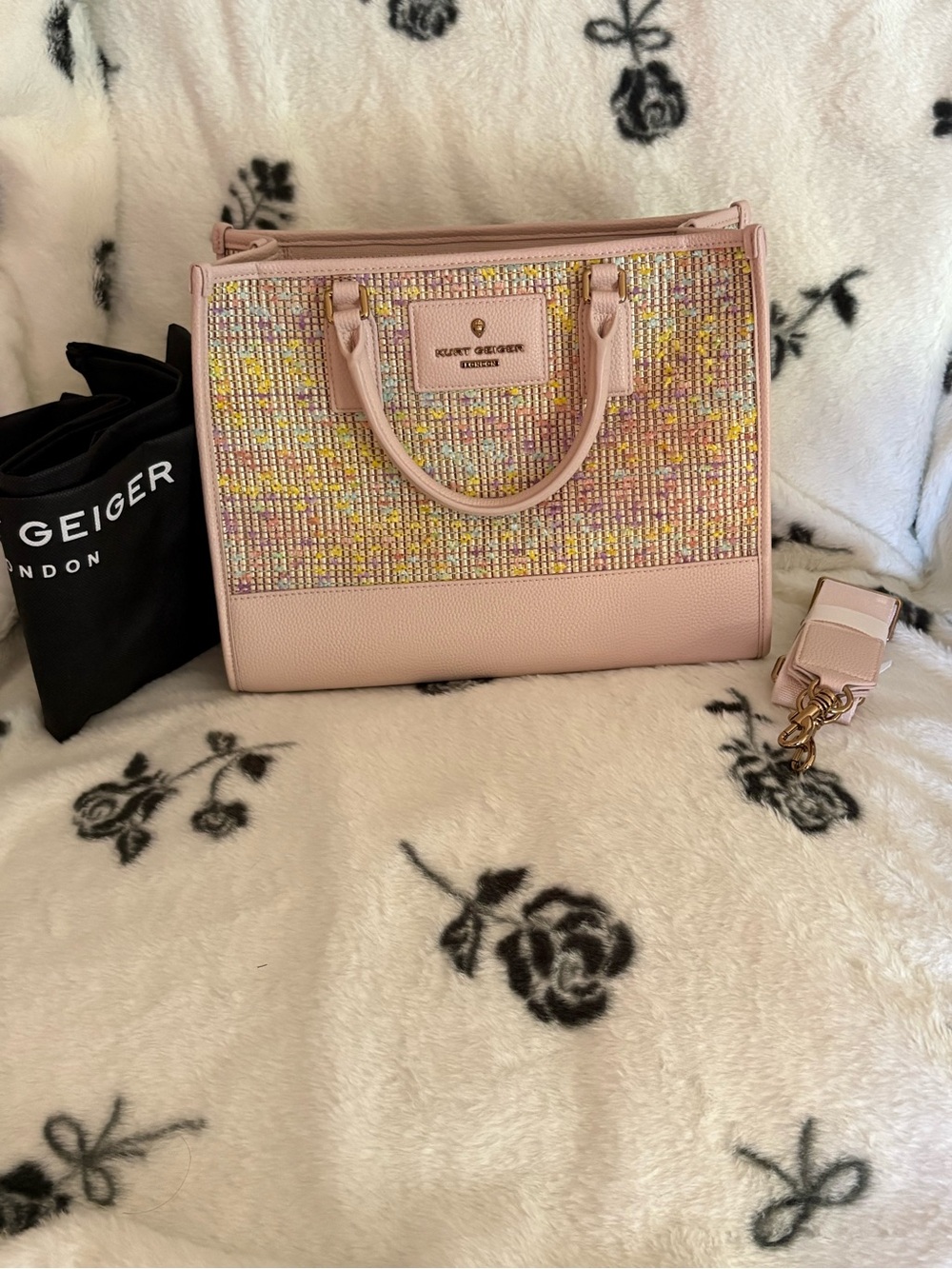 Kurt Geiger Pink Beaded Satchel with Multicolor Beadwork